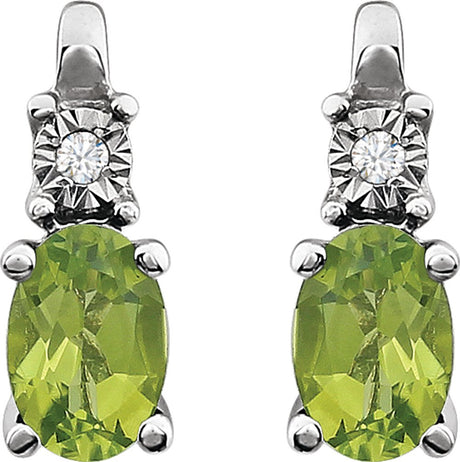 14K White Natural Peridot & .02 CTW Natural Diamond Earrings