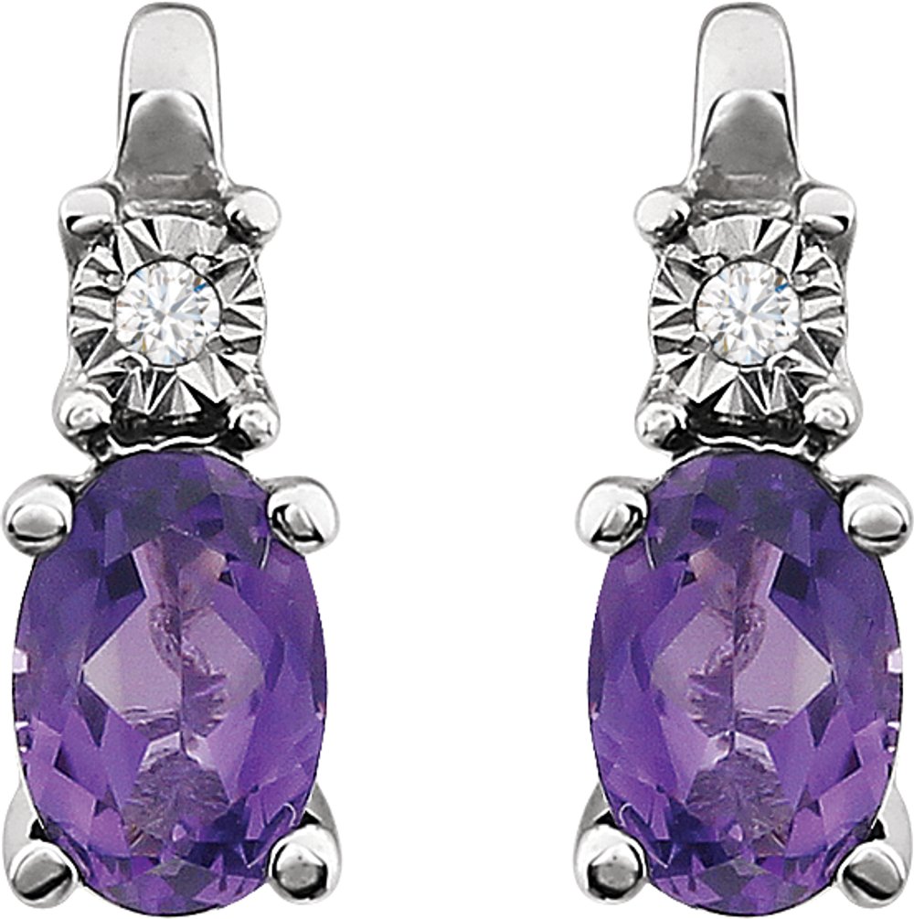 14K White Natural Amethyst & .02 CTW Natural Diamond Earrings