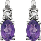 14K White Natural Amethyst & .02 CTW Natural Diamond Earrings