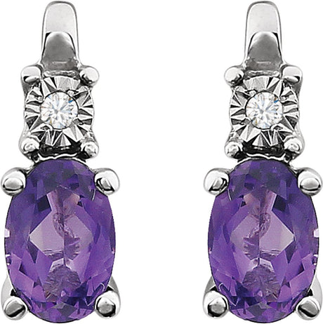 14K White Natural Amethyst & .02 CTW Natural Diamond Earrings