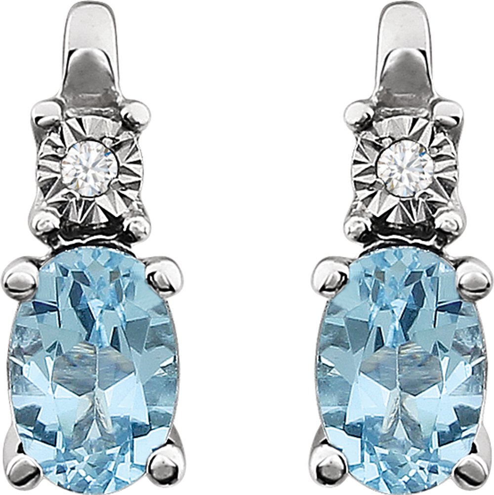 14K White Natural Sky Blue Topaz & .02 CTW Natural Diamond Earrings