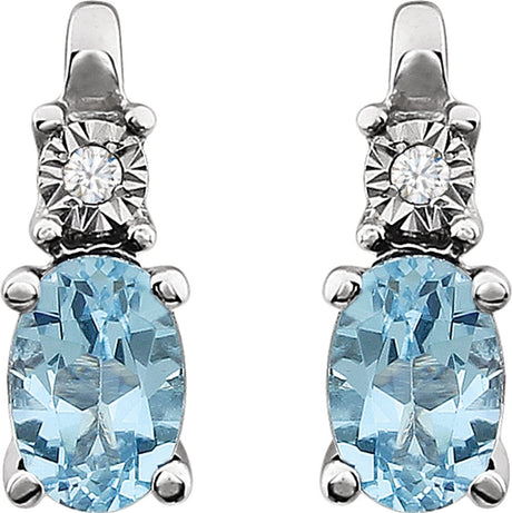 14K White Natural Sky Blue Topaz & .02 CTW Natural Diamond Earrings