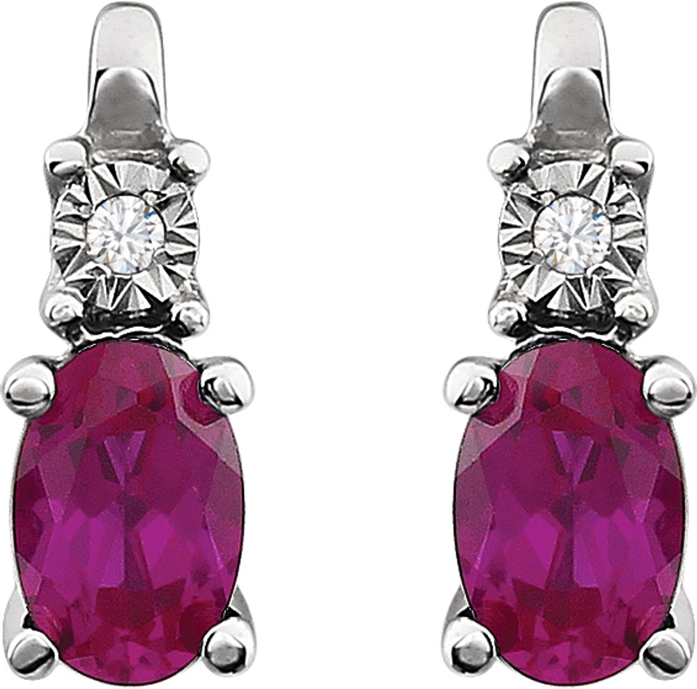 14K White Lab-Grown Ruby & .02 CTW Natural Diamond Earrings