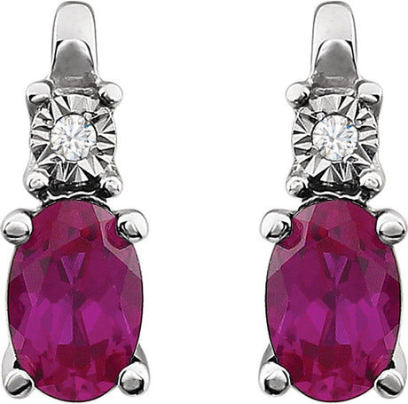 14K White Lab-Grown Ruby & .02 CTW Natural Diamond Earrings