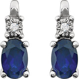 14K White Lab-Grown Blue Sapphire & .02 CTW Natural Diamond Earrings