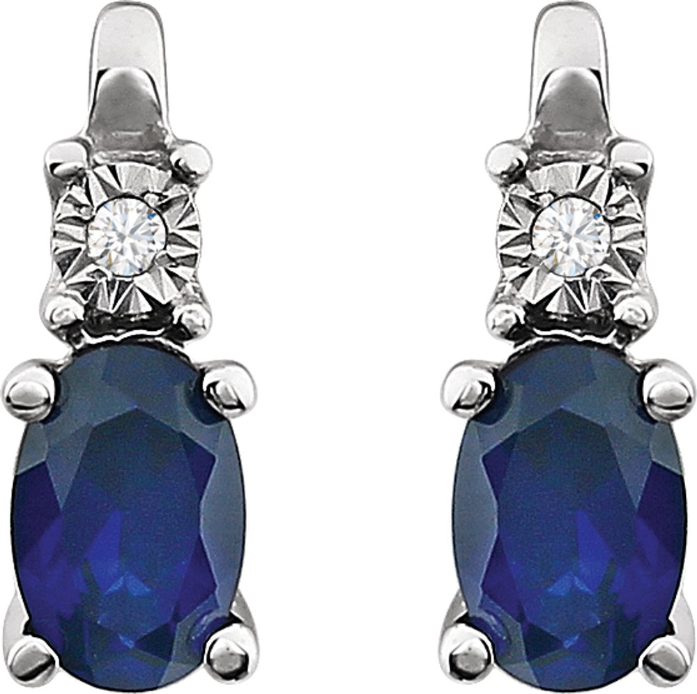 14K White Lab-Grown Blue Sapphire & .02 CTW Natural Diamond Earrings