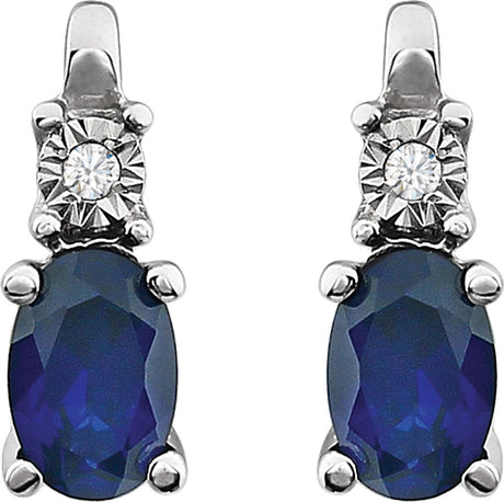 14K White Lab-Grown Blue Sapphire & .02 CTW Natural Diamond Earrings