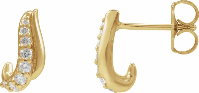 14K Yellow Gold 1/6 Natural Diamond Freeform Earrings
