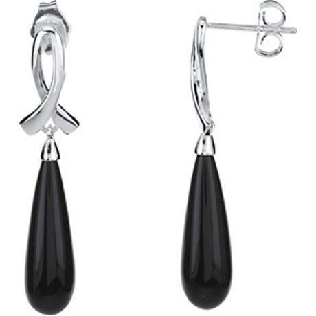 Sterling Silver Natural Black Onyx Earrings