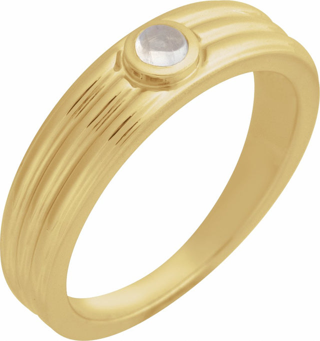 14K Yellow Gold 3 mm Round Natural Rainbow Moonstone Cabochon Ring
