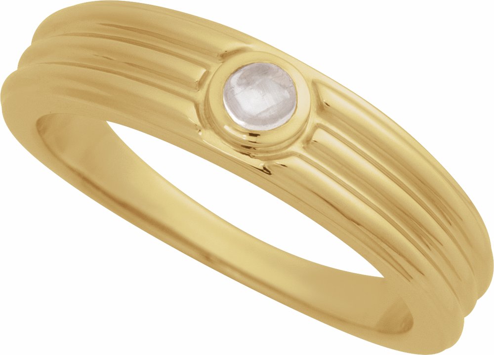 14K Yellow Gold 3 mm Round Natural Rainbow Moonstone Cabochon Ring