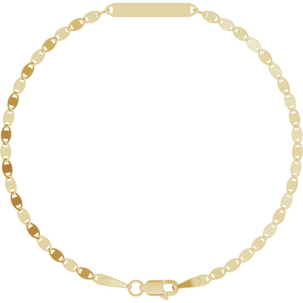 14K Yellow Gold Engravable Bar & Mirror Chain 7 1/2" Bracelet