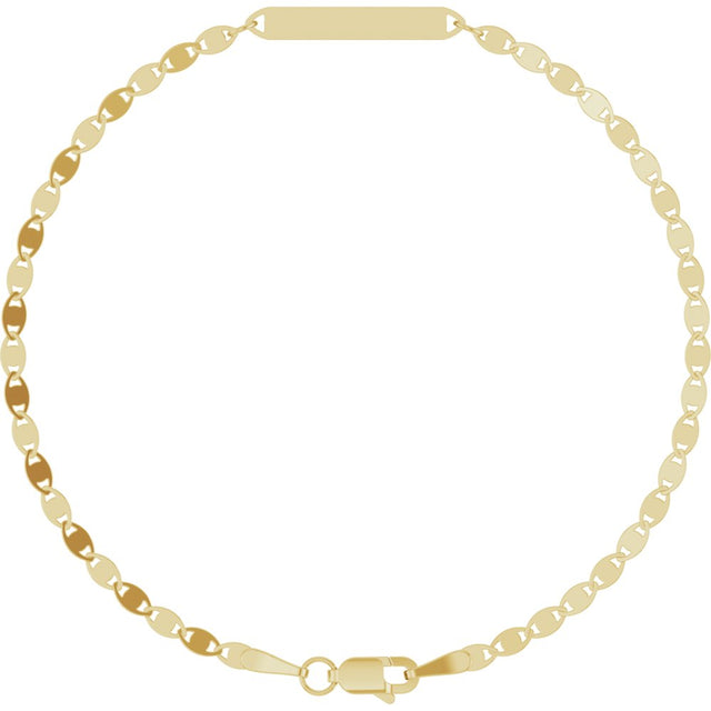 14K Yellow Gold Engravable Bar & Mirror Chain 7 1/2" Bracelet