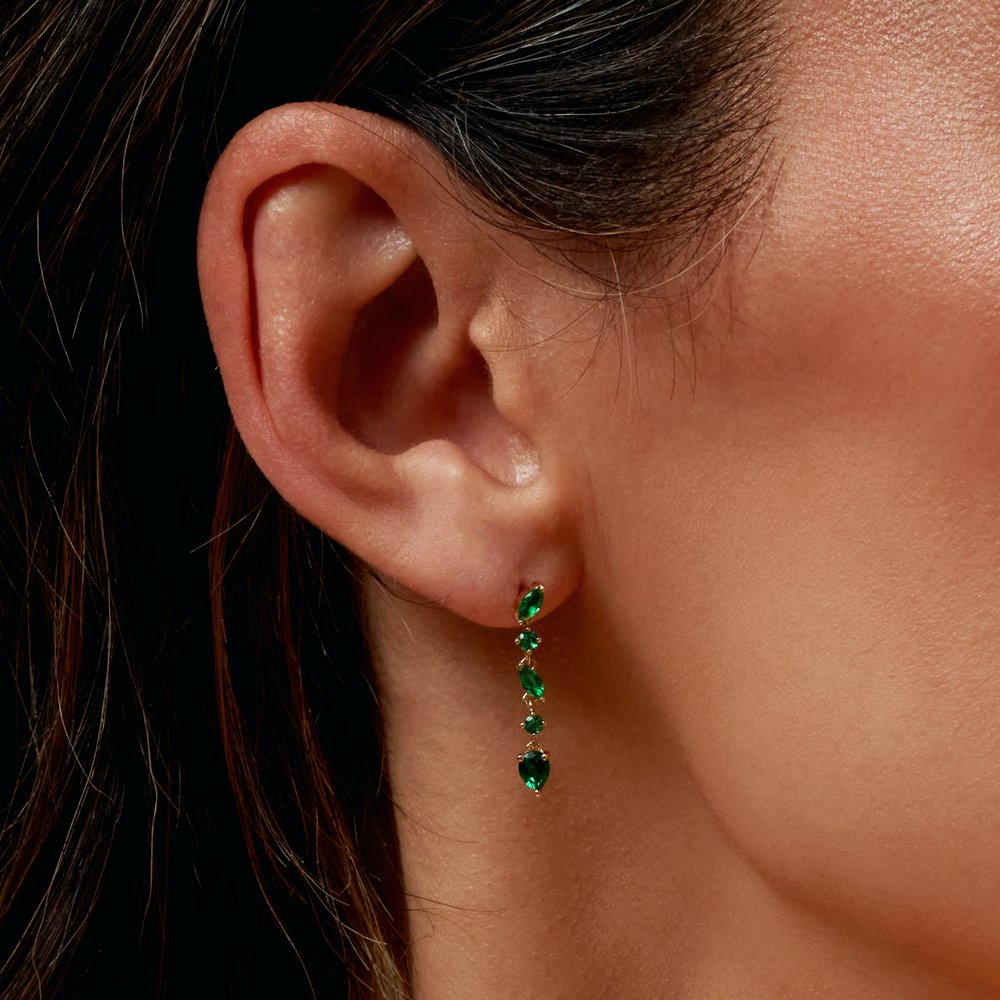 14K Yellow Lab-Grown Emerald Earrings