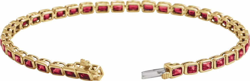 14K Yellow Gold Lab-Grown Ruby Line 7" Bracelet