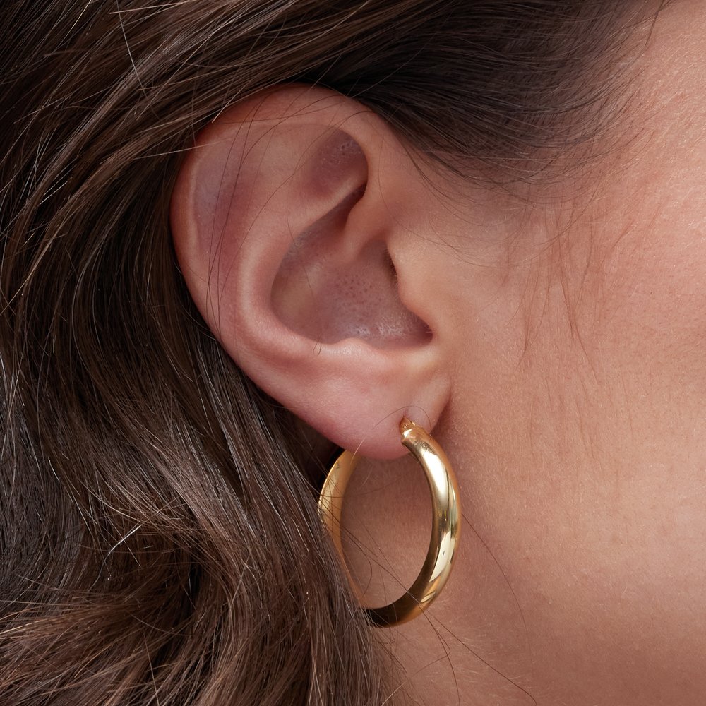 14K Yellow Half-Round Tube 30 mm Hoop Earrings