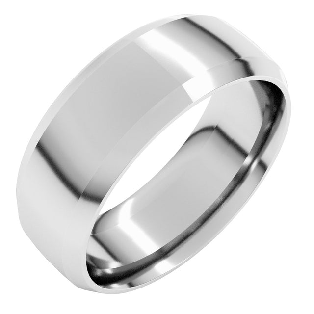 14K White Gold 8 mm Beveled-Edge Comfort-Fit Half Round Band Size 9