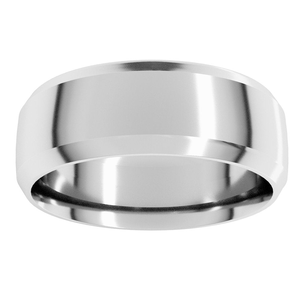 14K White Gold 8 mm Beveled-Edge Comfort-Fit Half Round Band Size 9