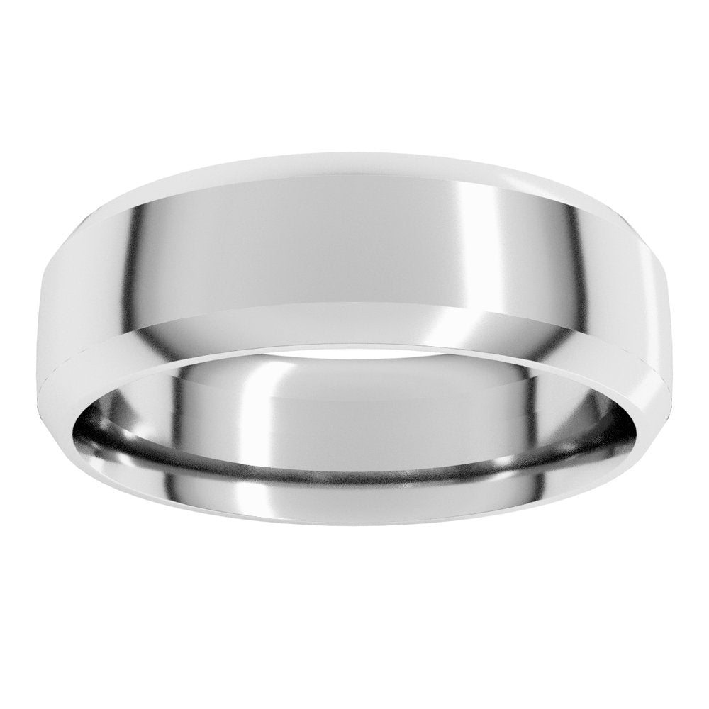 14K White Gold 7 mm Beveled-Edge Comfort-Fit Half Round Band Size 7.5