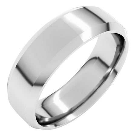 14K White Gold 7 mm Beveled-Edge Comfort-Fit Half Round Band Size 7.5