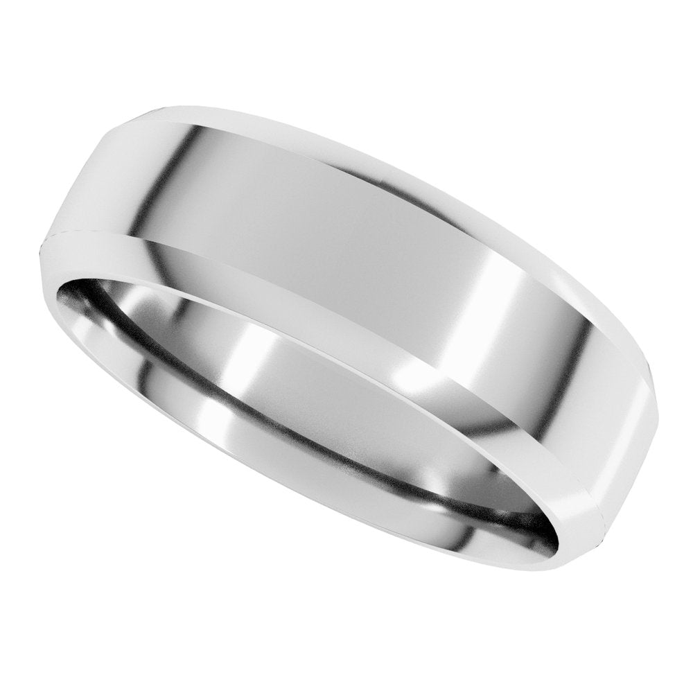 14K White Gold 7 mm Beveled-Edge Comfort-Fit Half Round Band Size 7.5