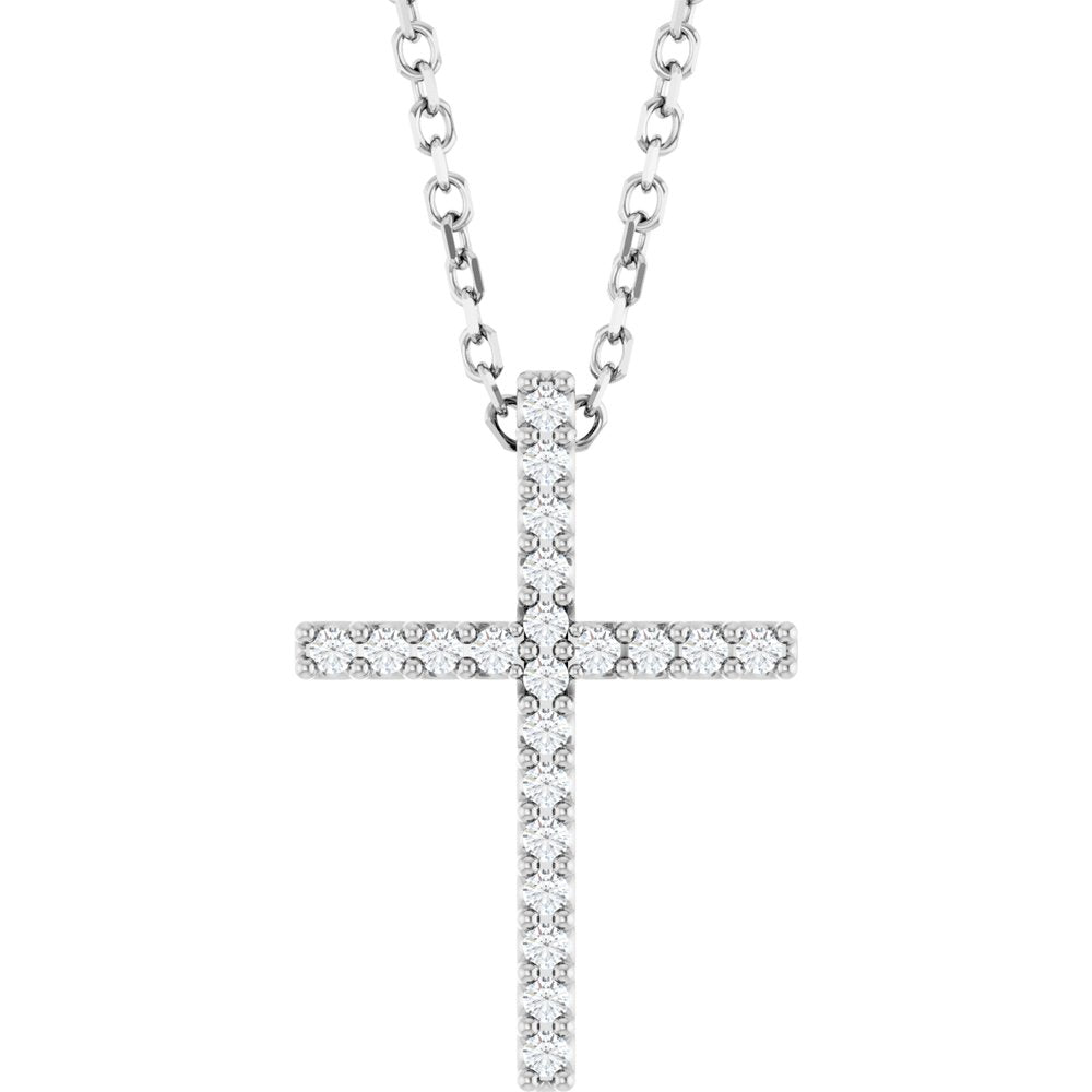 14K White Gold .08 CTW Natural Diamond Cross 16" Necklace