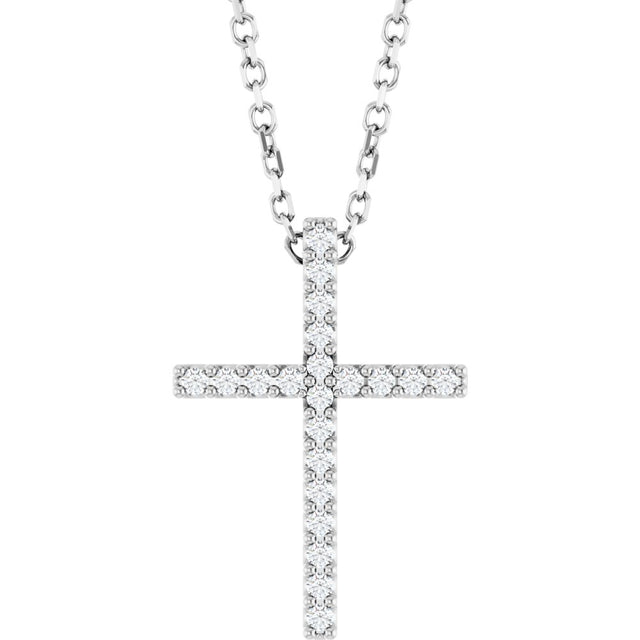 14K White Gold .08 CTW Natural Diamond Cross 16" Necklace