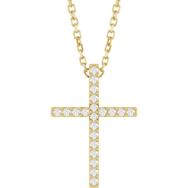 14K Yellow Gold .08 CTW Natural Diamond Cross 16" Necklace
