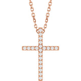14K Rose Gold .08 CTW Natural Diamond Cross 16" Necklace