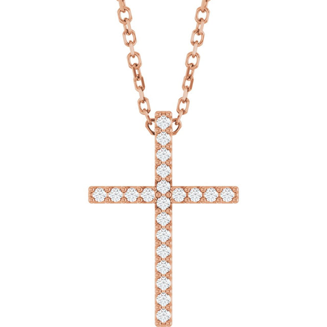 14K Rose Gold .08 CTW Natural Diamond Cross 16" Necklace