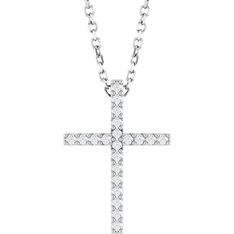 14K White Gold .08 CTW Natural Diamond Cross 16" Necklace