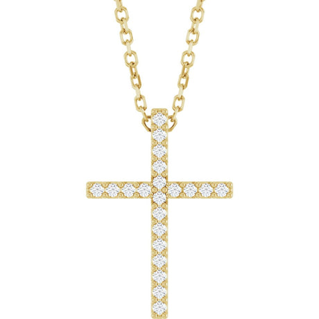 14K Yellow Gold .08 CTW Natural Diamond Cross 16" Necklace