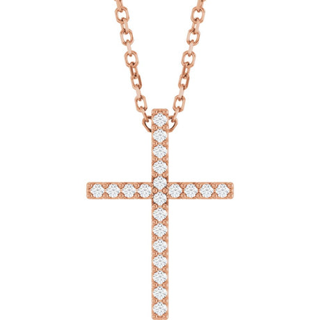 14K Rose Gold .08 CTW Natural Diamond Cross 16" Necklace