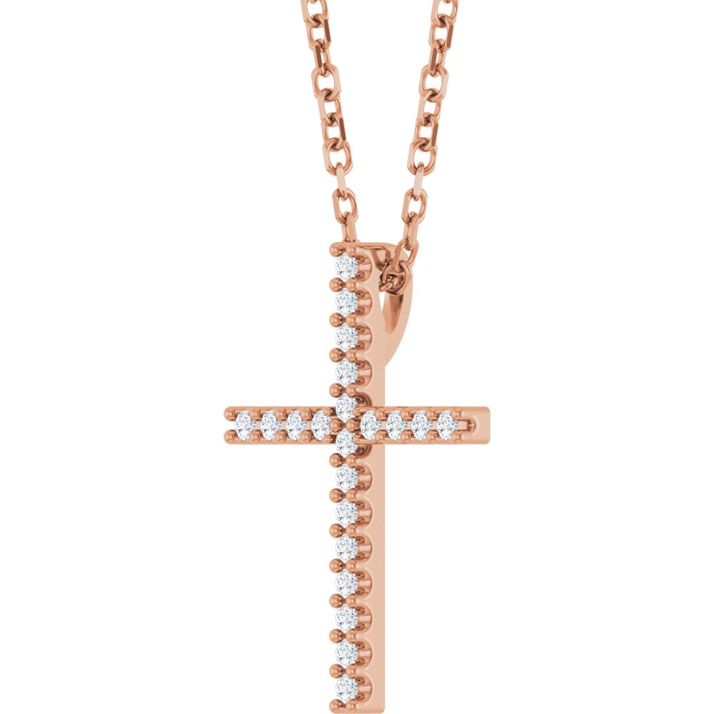 14K Rose Gold .08 CTW Natural Diamond Cross 16" Necklace