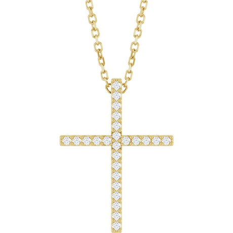 14K Yellow Gold 1/10 CTW Natural Diamond Cross 16" Necklace