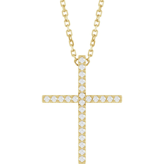 14K Yellow Gold 1/10 CTW Natural Diamond Cross 16" Necklace