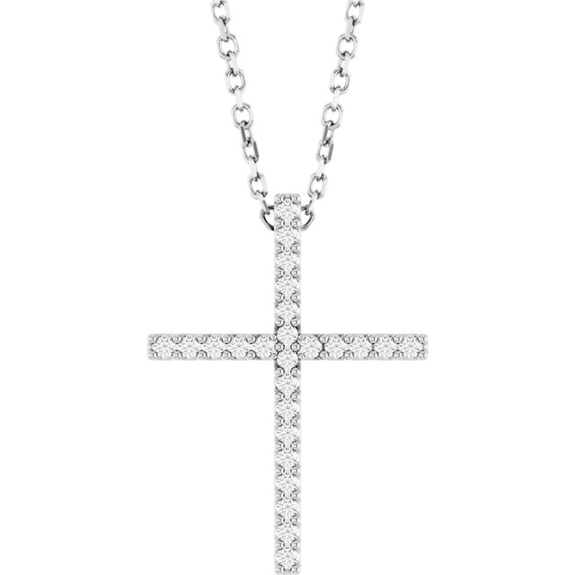 14K White Gold 1/10 CTW Natural Diamond Cross 16" Necklace