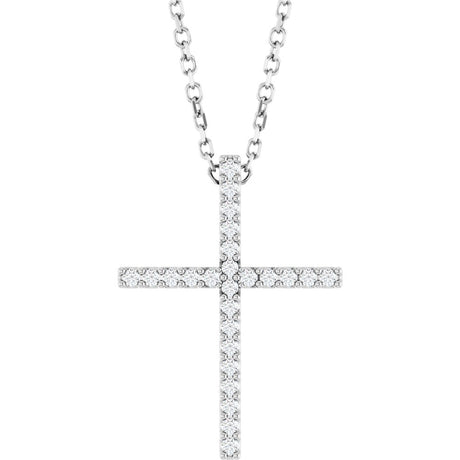 14K White Gold 1/10 CTW Natural Diamond Cross 16" Necklace