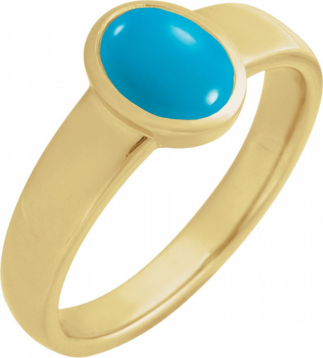 14K Yellow Gold Natural Turquoise Cabochon Ring