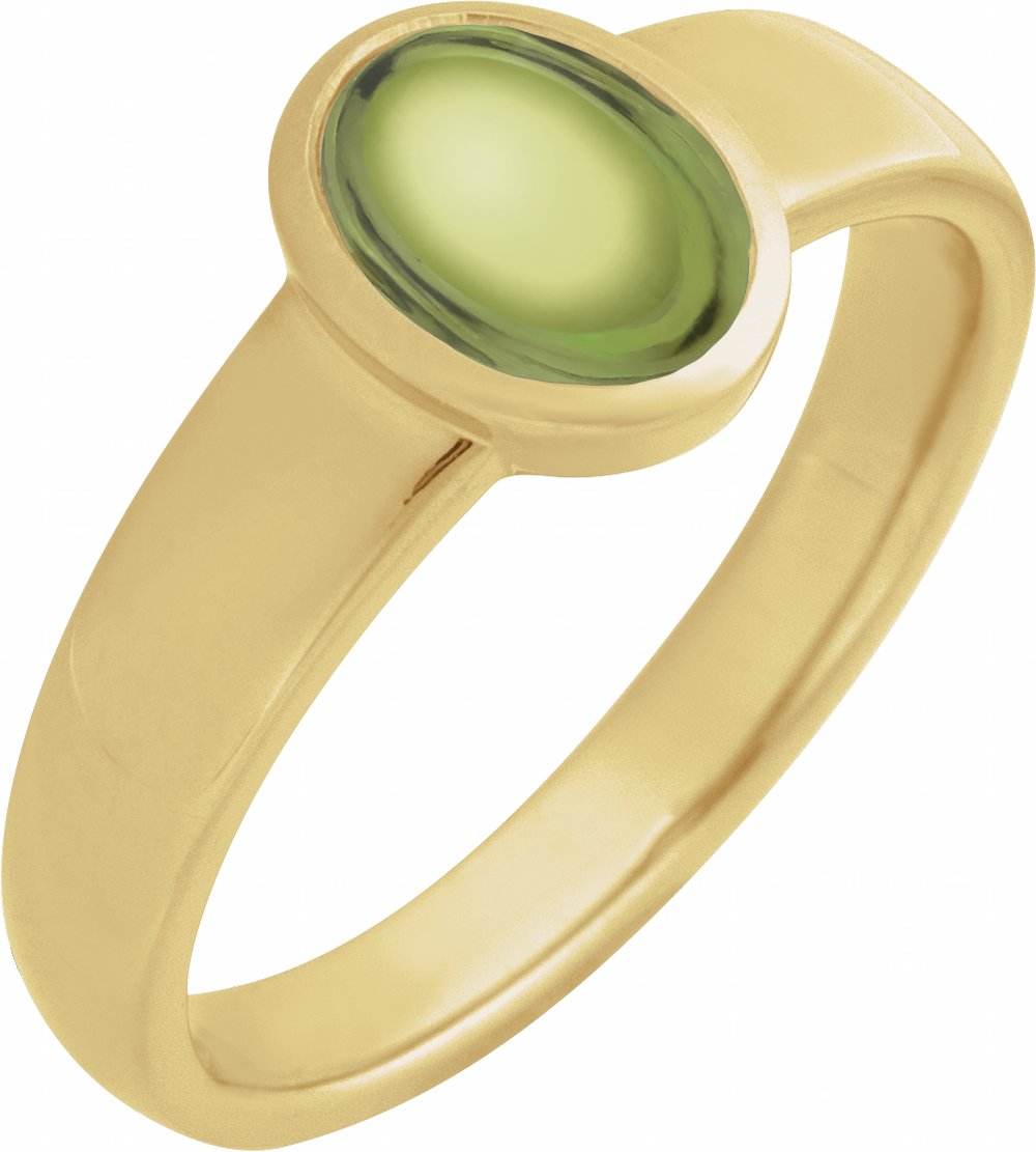 14K Yellow Gold Natural Peridot Cabochon Ring