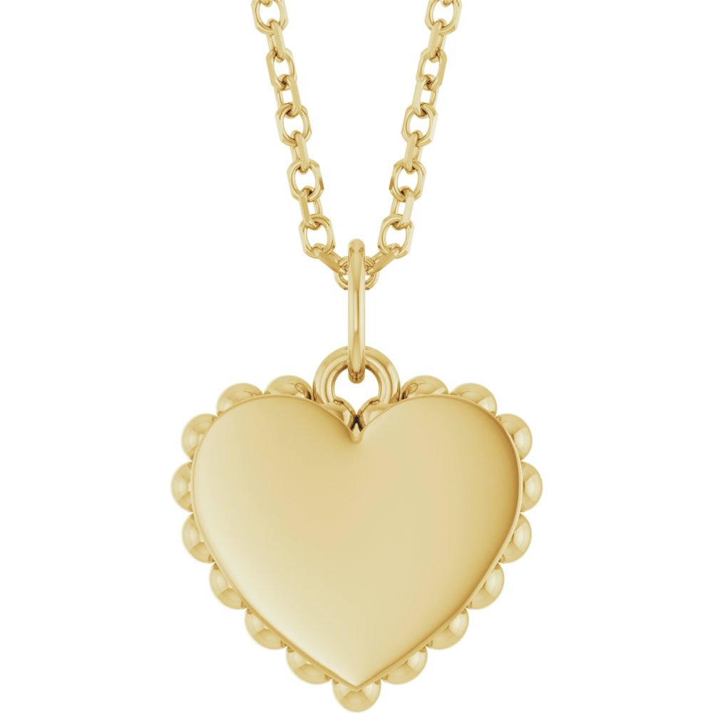 14K Yellow Gold Engravable Heart 16-18" Necklace