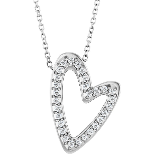 14K White Gold 1/5 CTW Natural Diamond Heart 18" Necklace