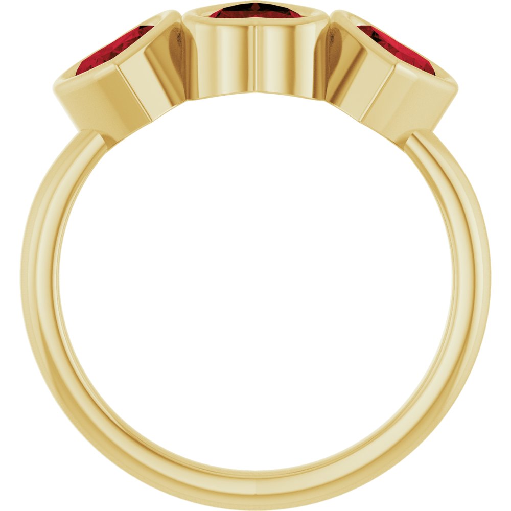 14K Yellow Gold Natural Mozambique Garnet Three-Stone Heart Ring