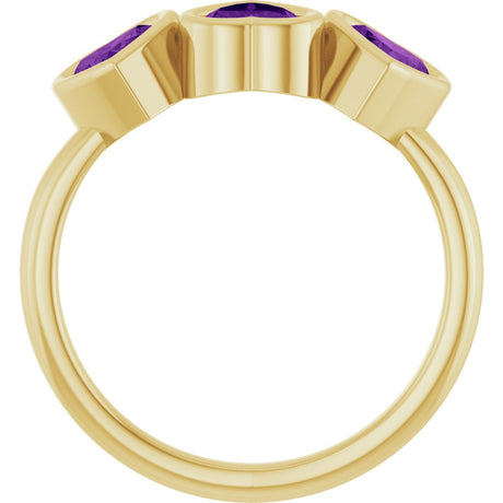 14K Yellow Gold Natural Amethyst Three-Stone Heart Ring