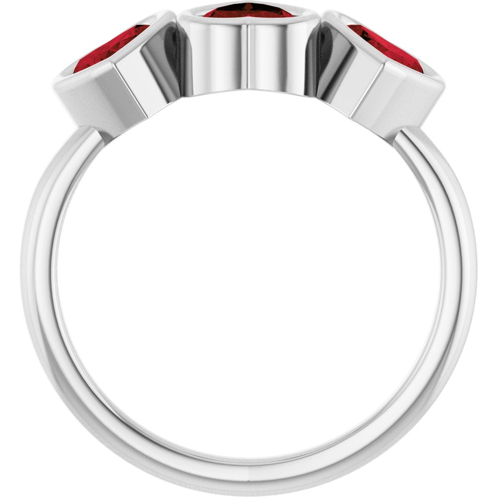 Sterling Silver Natural Mozambique Garnet Three-Stone Heart Ring