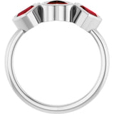 Sterling Silver Natural Mozambique Garnet Three-Stone Heart Ring