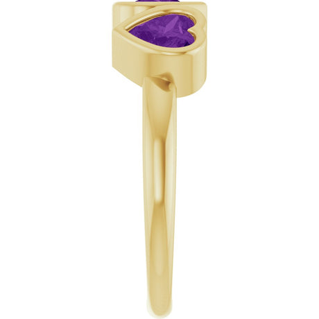 14K Yellow Gold Natural Amethyst Three-Stone Heart Ring