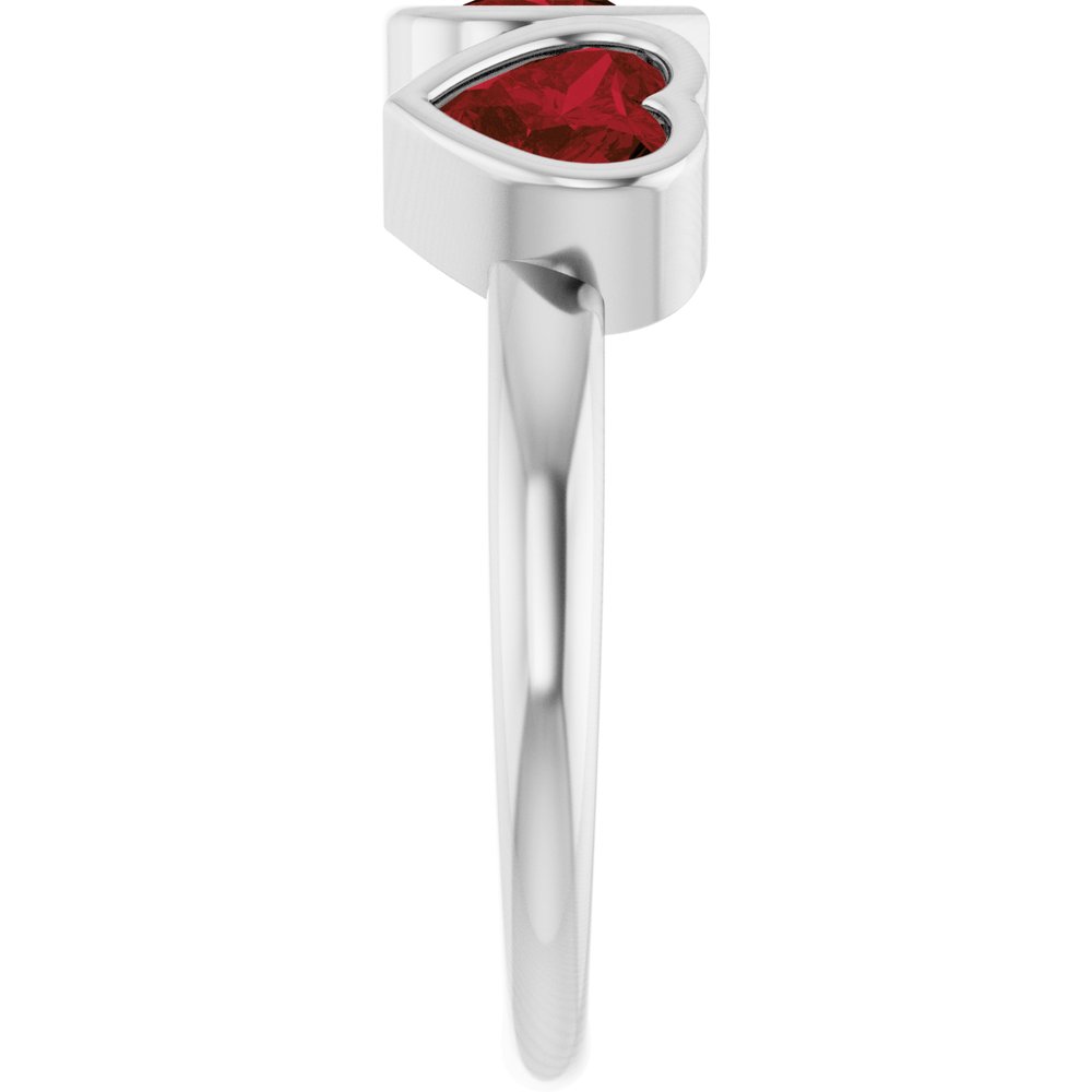 Sterling Silver Natural Mozambique Garnet Three-Stone Heart Ring