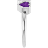Sterling Silver Natural Amethyst Three-Stone Heart Ring