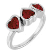 Sterling Silver Natural Mozambique Garnet Three-Stone Heart Ring
